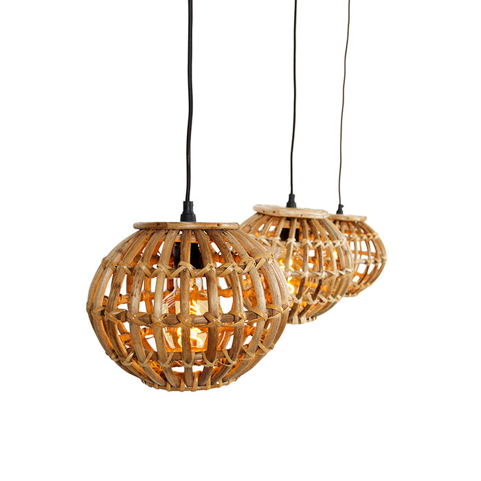 QAZQA Landelijke hanglamp bamboe langwerpig 3-lichts - Canna