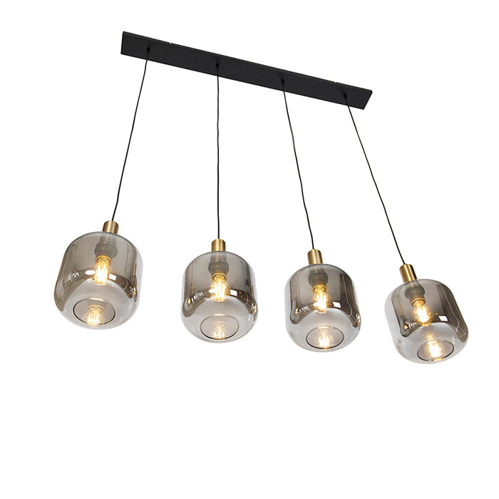 QAZQA Design hanglamp zwart met goud en smoke glas 4-lichts - Zuzanna