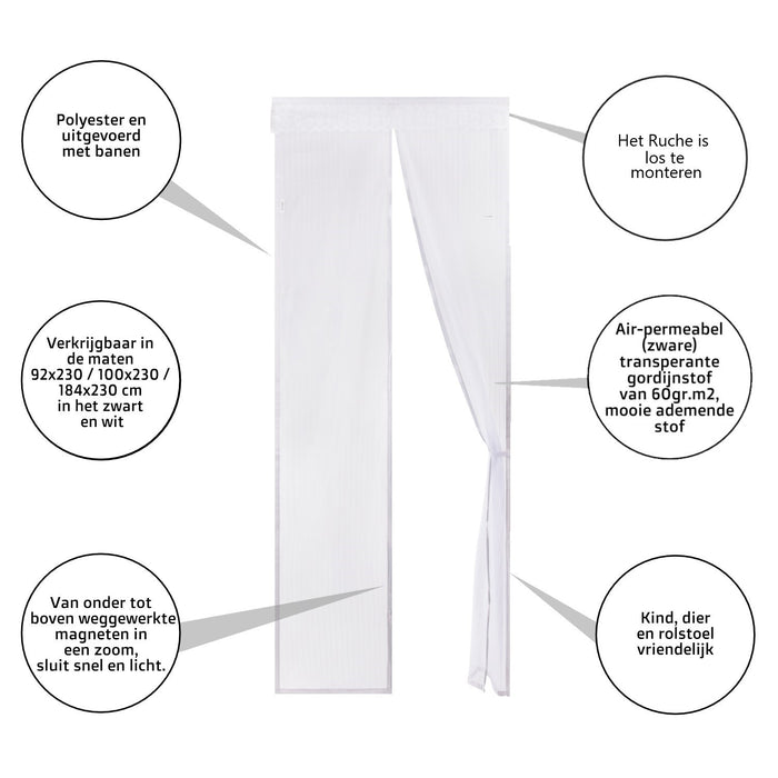 O’DADDY® Deurgordijn – Vliegengordijn Magnetisch - 92x230cm – hor Wit