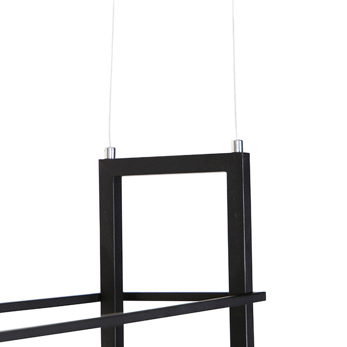 QAZQA Industriële hanglamp zwart met hout en rek 4-lichts - Cage Rack
