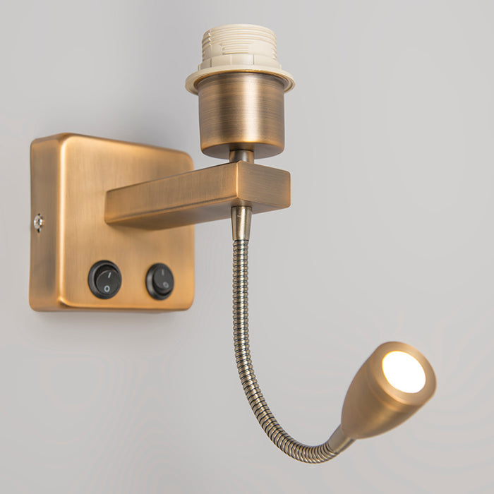 QAZQA Wandlamp brons incl. LED met leesarm - Brescia Combi