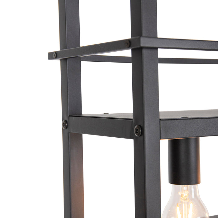 QAZQA Industriële hanglamp zwart met 4-lichts rek - Cage Rack