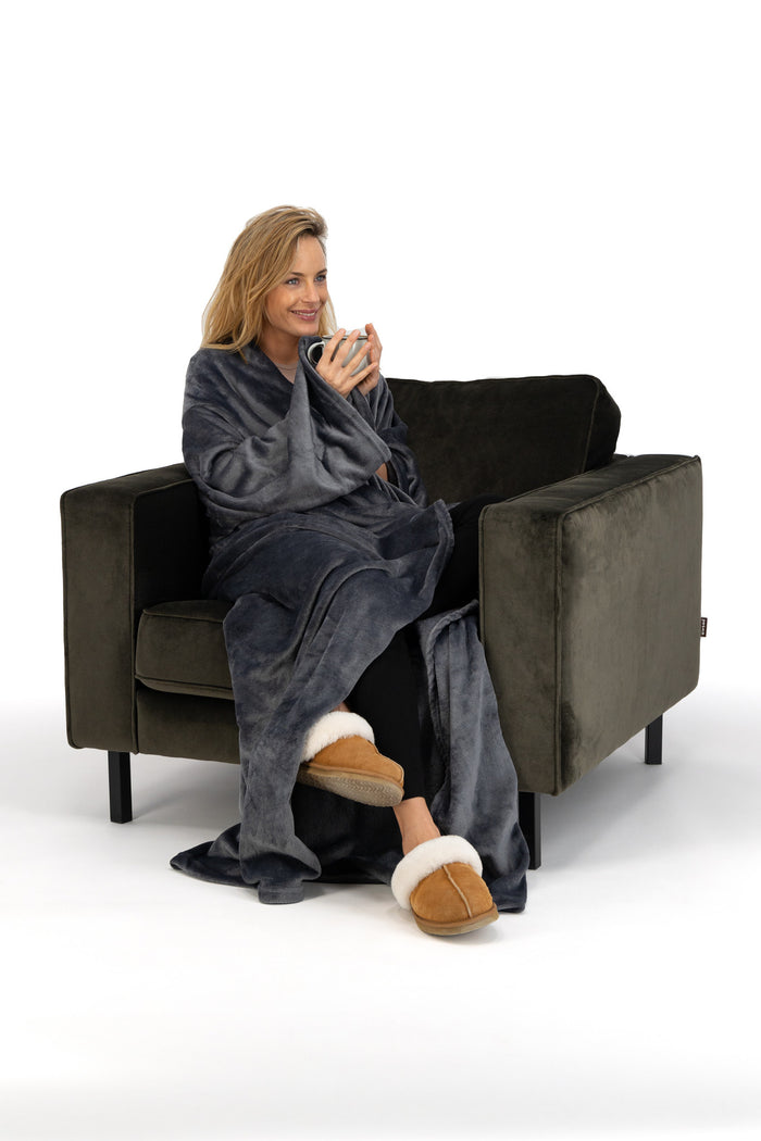 O'DADDY® Fleece deken met MOUWEN - plaid - 150x200 – supersoft - Grijs