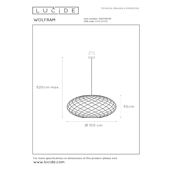 Lucide WOLFRAM Hanglamp 3xE27 - Zwart
