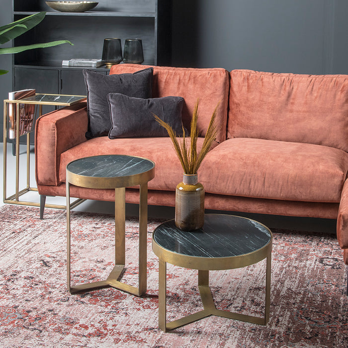 Livingfurn - Salontafel Glennis - Zwart Goud - 40x40x55cm - Marmer