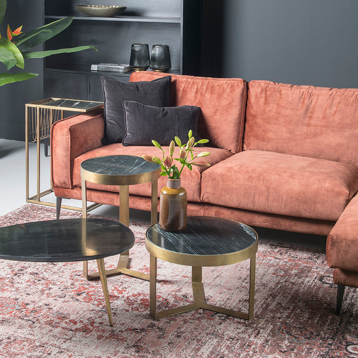 Livingfurn - Salontafel Glennis - Zwart Goud - 40x40x55cm - Marmer