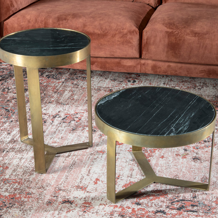 Livingfurn - Salontafel Glennis - Zwart Goud - 40x40x55cm - Marmer