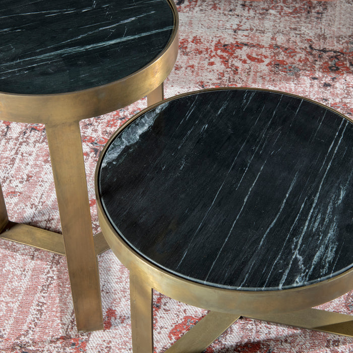 Livingfurn - Salontafel Glennis - Zwart Goud - 40x40x55cm - Marmer