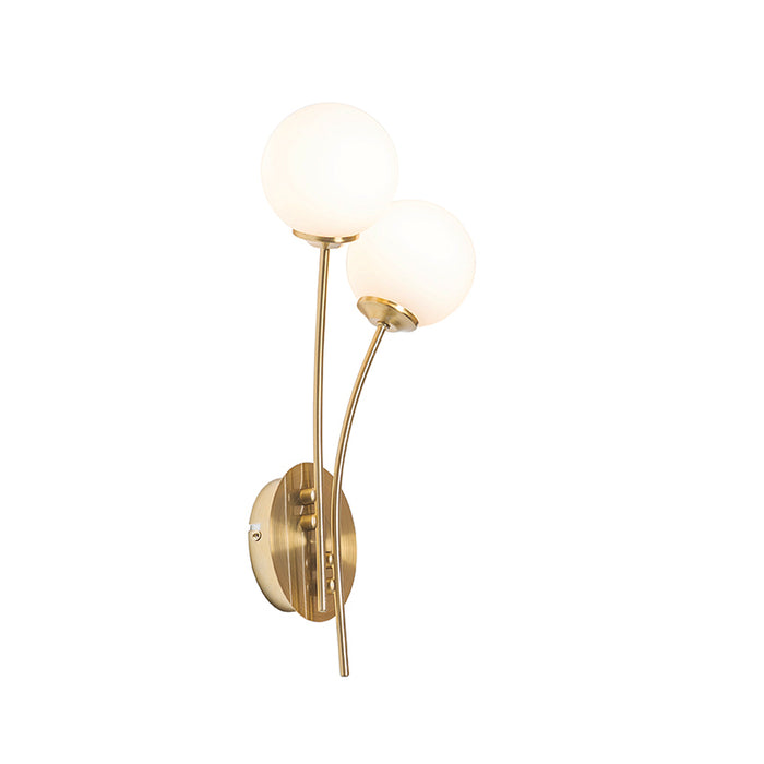 QAZQA Moderne wandlamp goud met opaal glas 2-lichts  - Athens
