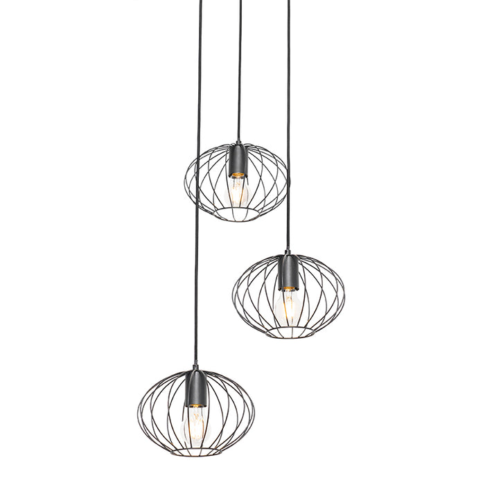 QAZQA Industriële hanglamp zwart 3-lichts - Margarita