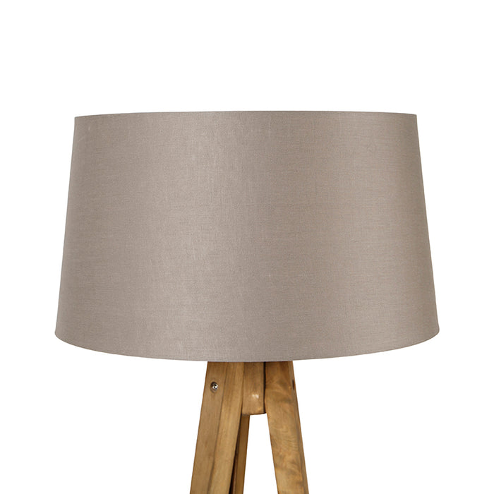QAZQA Landelijke tripod vintage hout met linnen kap taupe 45 cm -