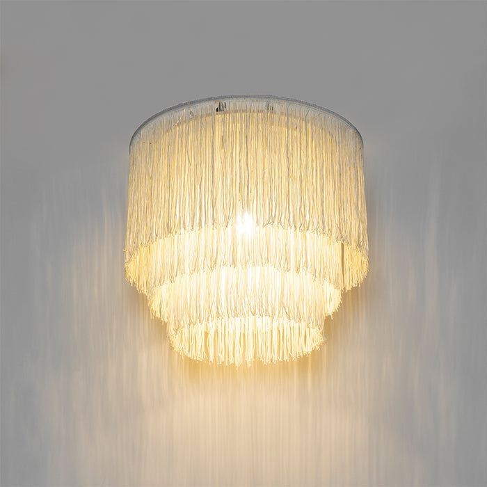 QAZQA Oosterse plafondlamp goud crème kap met franjes - Franxa
