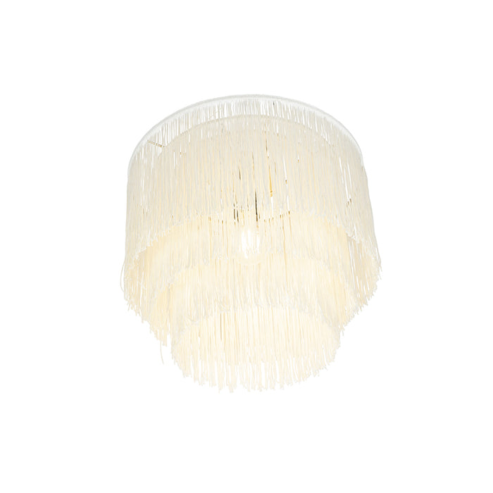 QAZQA Oosterse plafondlamp goud crème kap met franjes - Franxa