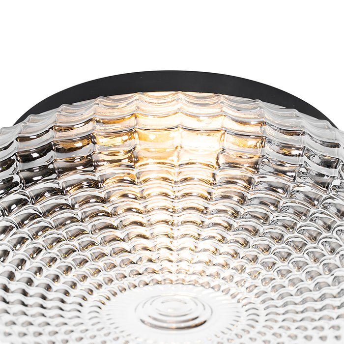 QAZQA Klassieke plafondlamp zwart met smoke glas 35 cm IP44 - Nohmi