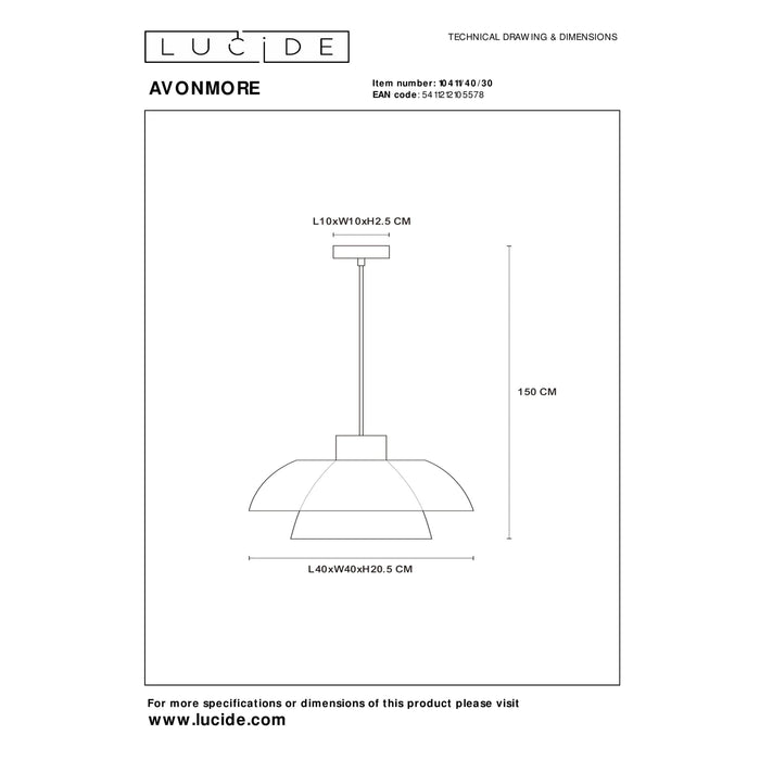 Lucide AVONMORE Hanglamp - Zwart