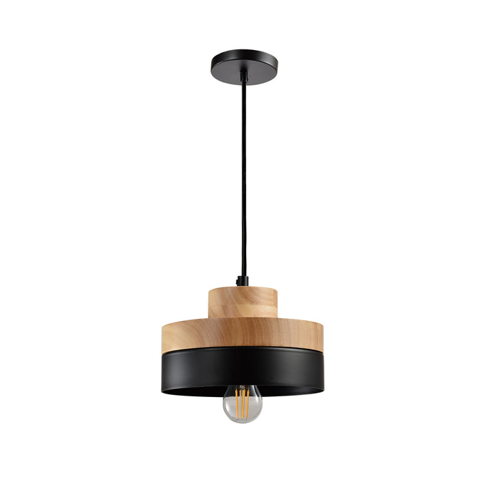 QUVIO Hanglamp rond bruin met zwart - QUV5052L-BLACK