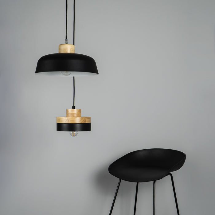 QUVIO Hanglamp rond bruin met zwart - QUV5052L-BLACK