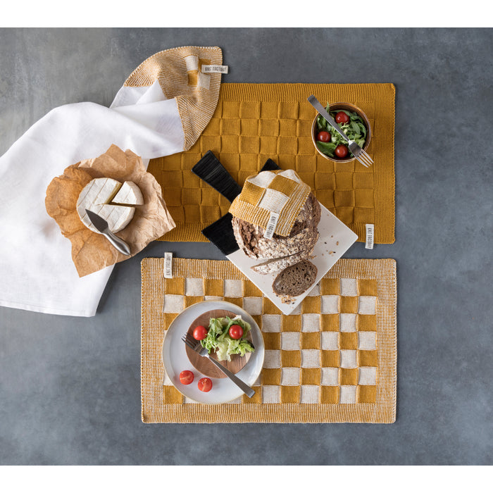 Knit Factory Gebreide Placemat  Block - Ecru|Jeans - 50x30 cm