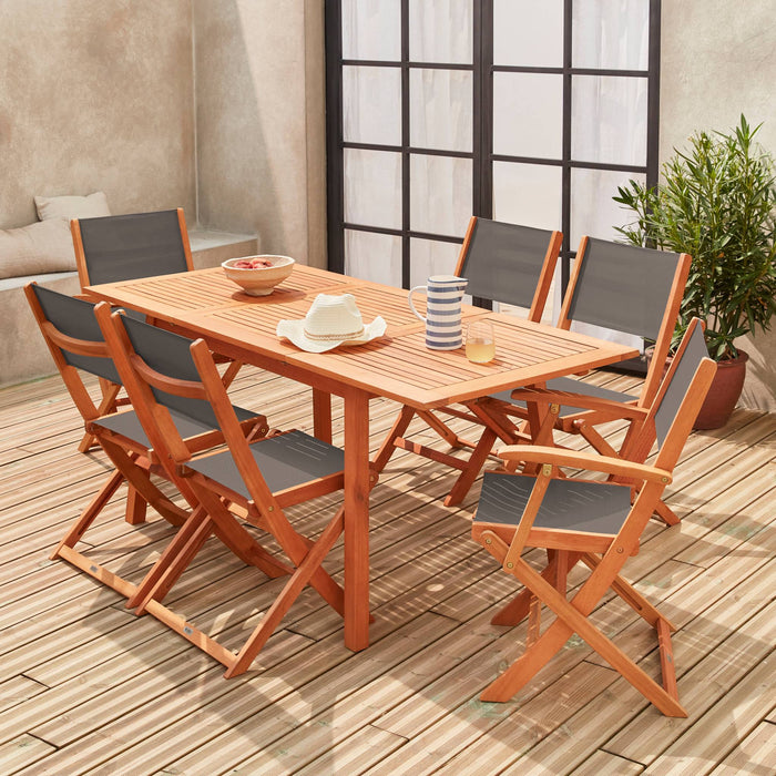 sweeek - Uitschuifbare houten tuintafel, 6 stoelen