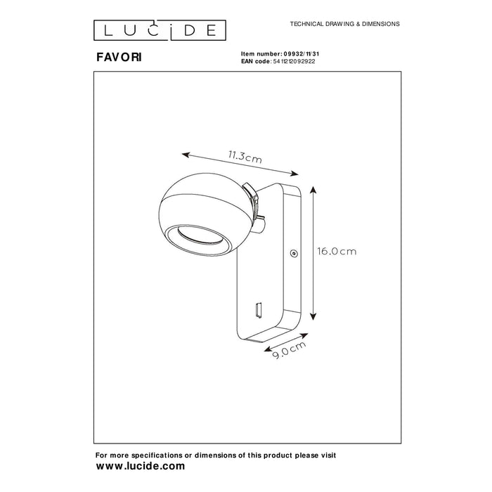 Lucide FAVORI Wandspot 1xGU10 - Wit