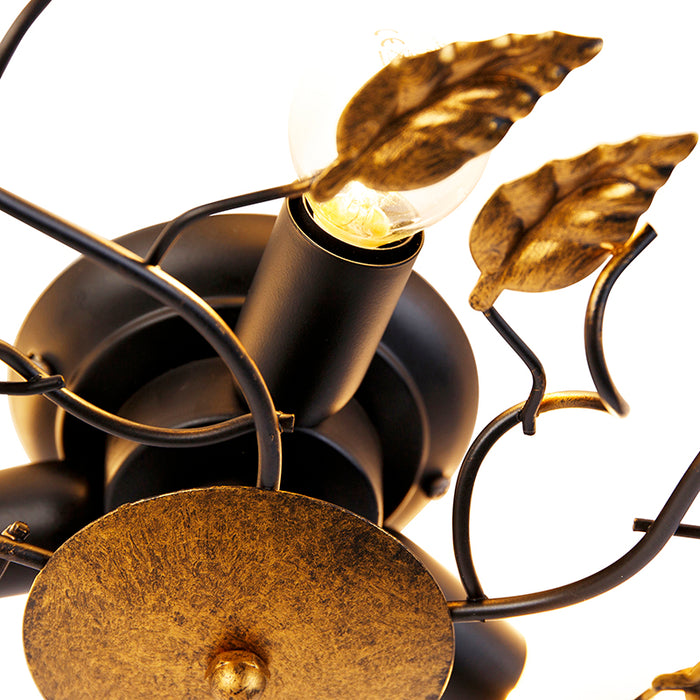 QAZQA Vintage plafondlamp zwart met goud 50 cm 3-lichts - Foglie