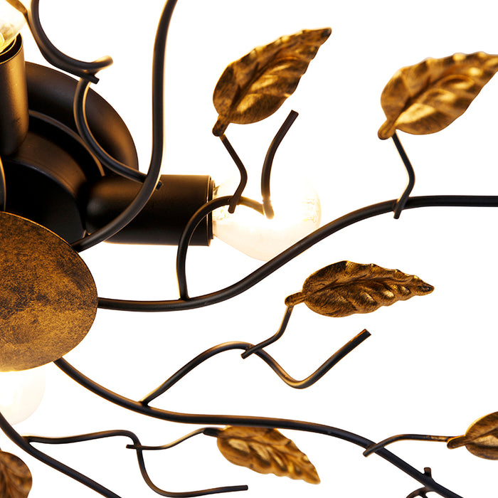 QAZQA Vintage plafondlamp zwart met goud 80 cm 4-lichts - Foglie