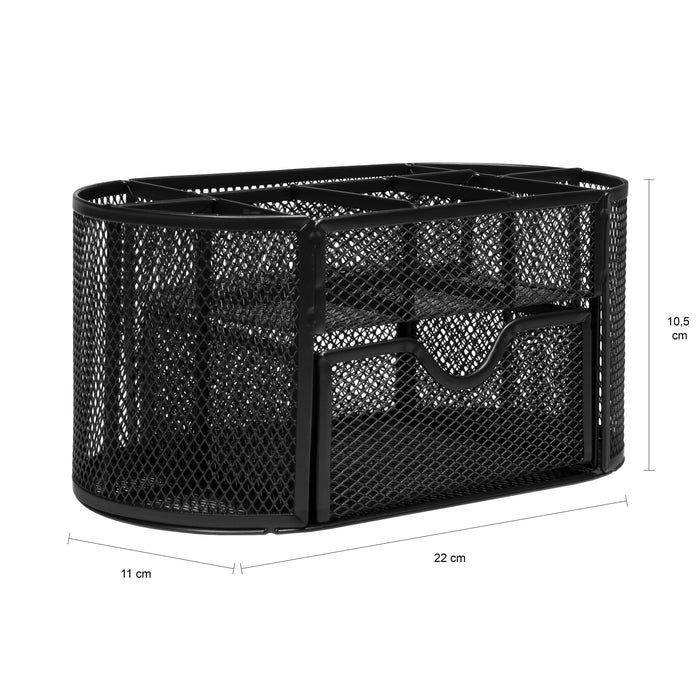 QUVIO Bureau organizer 8 vakken + 1 lade met gaas - Zwart