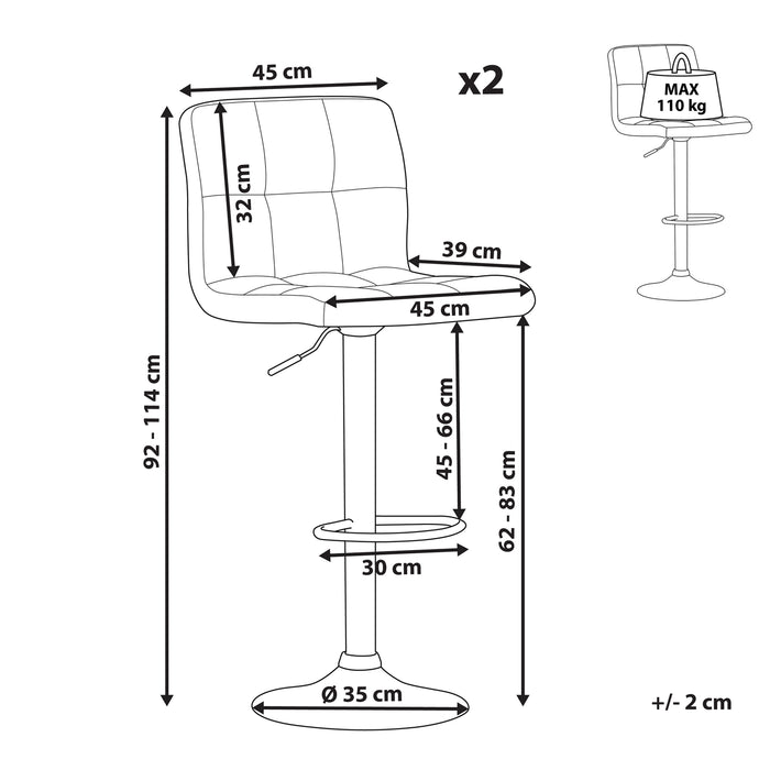 Beliani - MARION - Barkruk verstelbaar - Lichtgrijs - Polyester