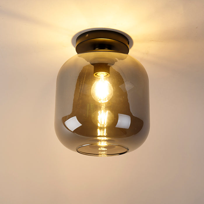 QAZQA Design plafondlamp zwart met goud en smoke glas - Zuzanna