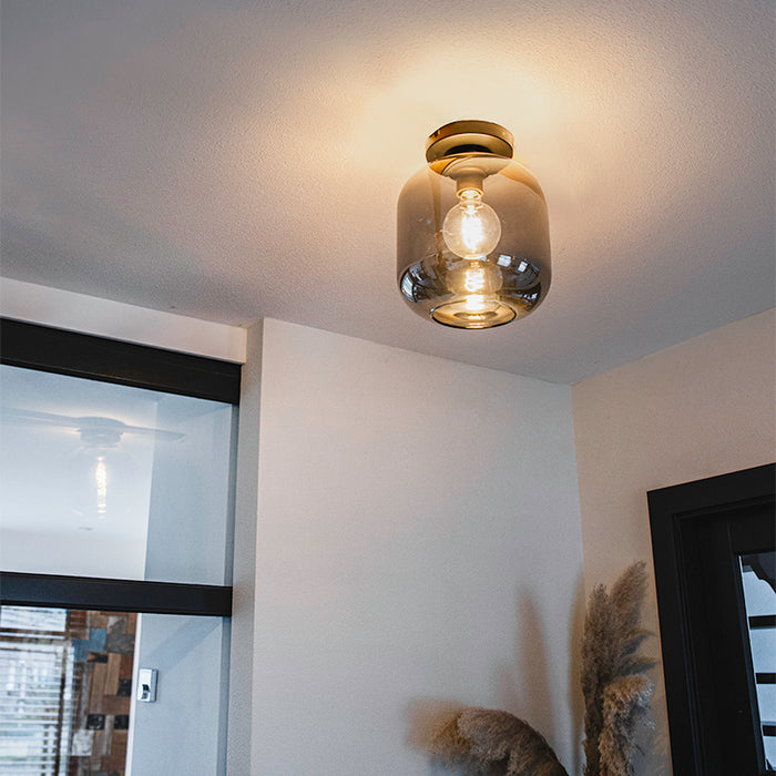 QAZQA Design plafondlamp zwart met goud en smoke glas - Zuzanna