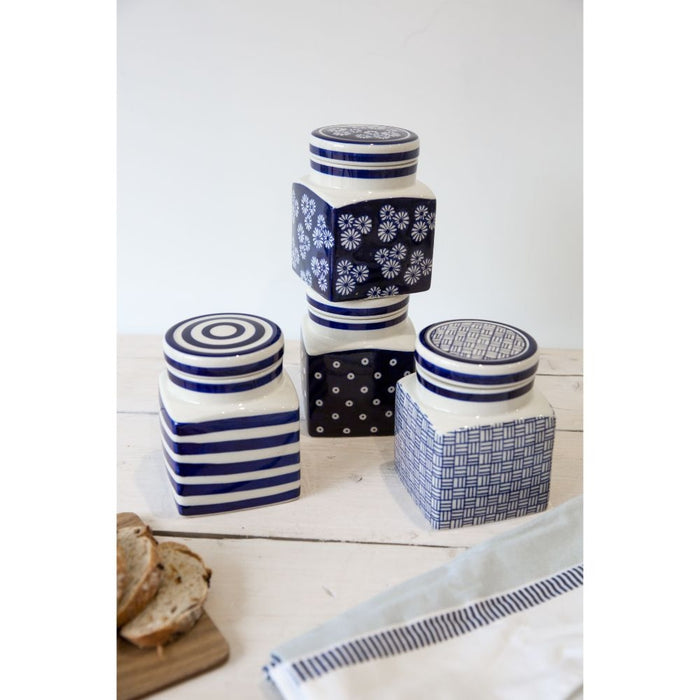 London Pottery - Globe Small Daisies Voorraadpot, Keramiek, Blauw, Mad