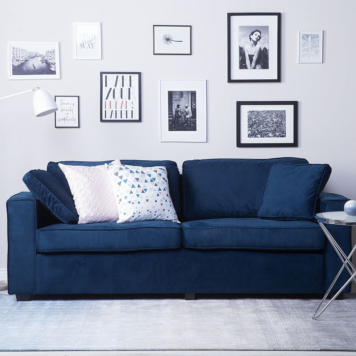 Beliani - FALUN - Driezitsbank - Marineblauw - Fluweel