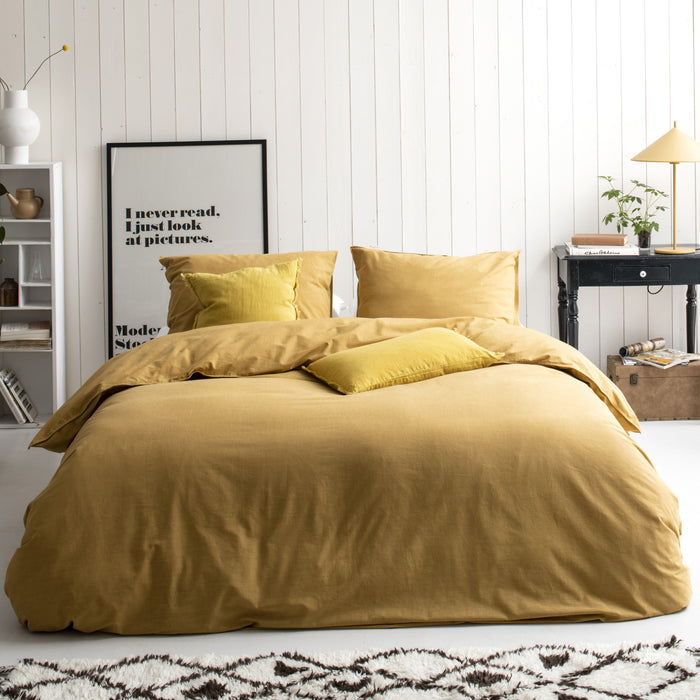 Walra Vintage Cotton Dekbedovertrek 140 x 220/240 cm - Honing mosterd