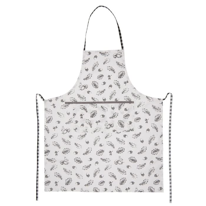 Clayre & Eef Keukenschort  70x85 cm Grijs Wit Katoen Eekhoorn Herfst
