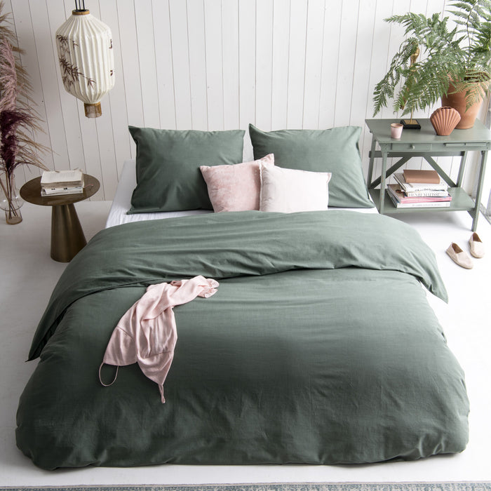 Walra Vintage Cotton Dekbedovertrek 200 x 220/240 cm - Donkergroen
