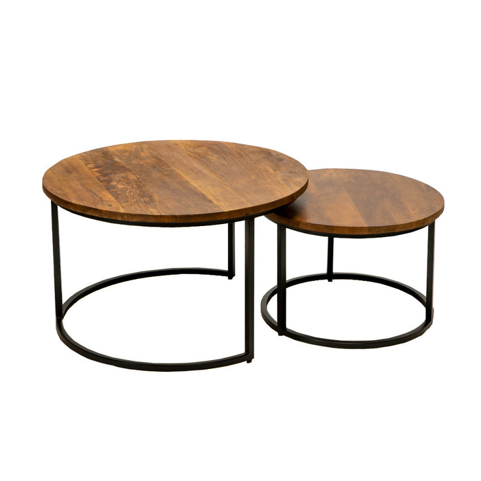 Bronx71 Industriële salontafel set Jessie mangohout (set van 2)  Ø80