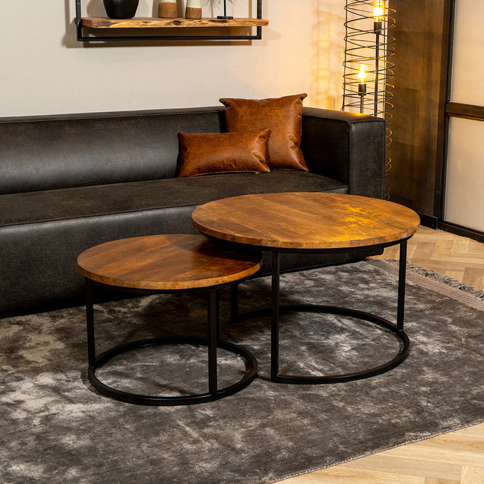 Bronx71 Industriële salontafel set Jessie mangohout (set van 2)  Ø80