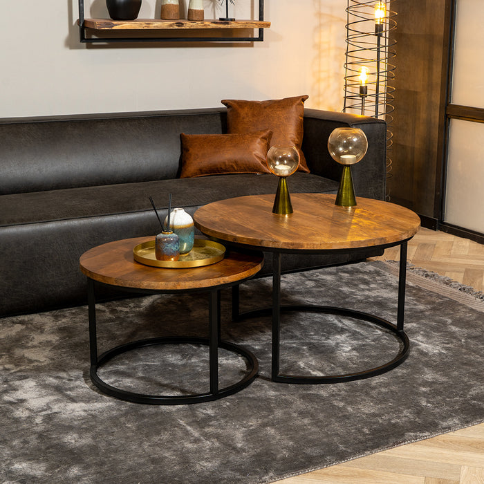 Bronx71 Industriële salontafel set Jessie mangohout (set van 2)  Ø80