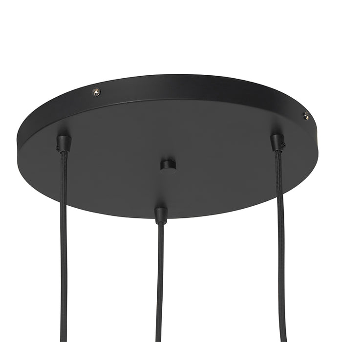 QAZQA Art Deco hanglamp zwart met smoke glas rond 3-lichts- Busa