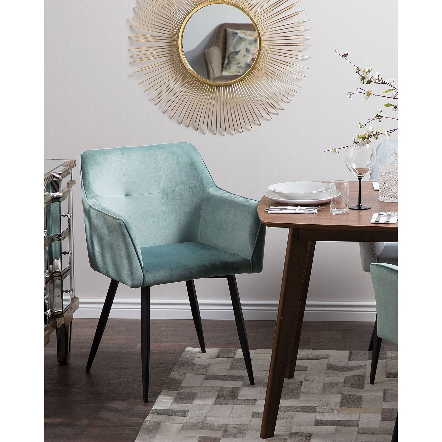 Beliani - JASMIN - Eetkamerstoel - Mintgroen - Fluweel