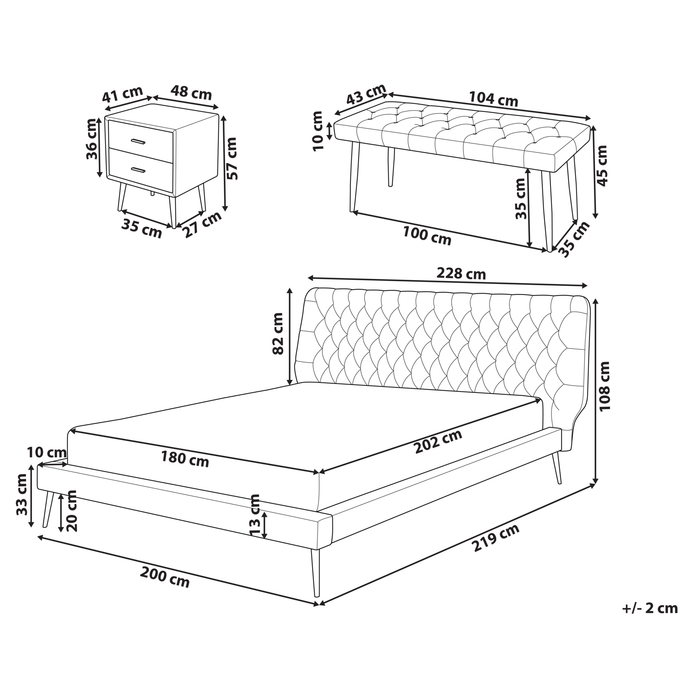 Beliani - ESSONNE - Slaapkamerset - Grijs - 180 x 200 cm - Kunstleer