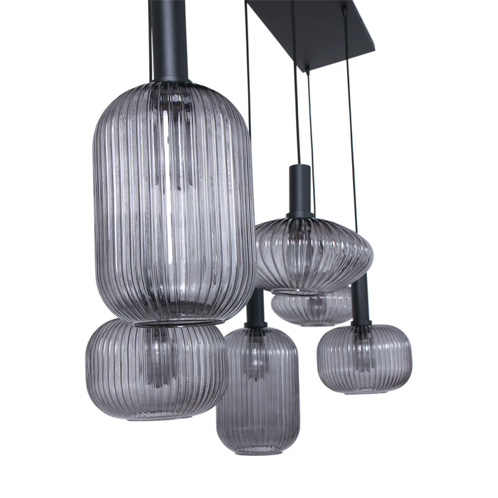 Steinhauer Danske hanglamp zeslichts rook glas zwart