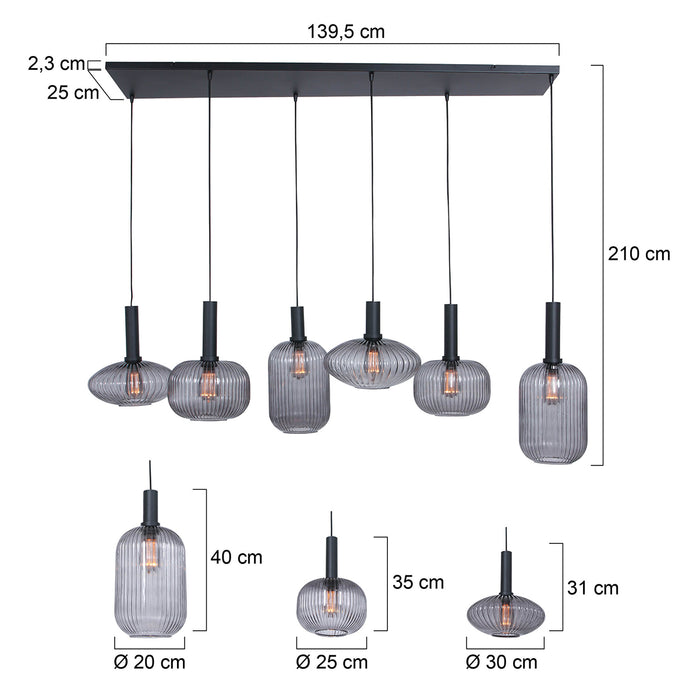 Steinhauer Danske hanglamp zeslichts rook glas zwart