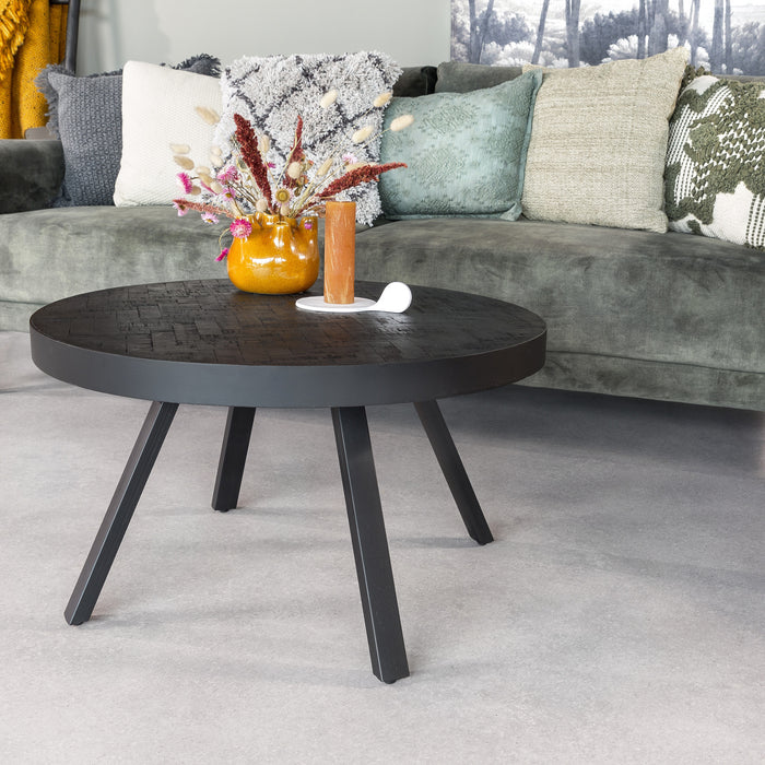 Duverger® Herringbone -Salontafel - rond - dia 74cm - zwart - visgraat