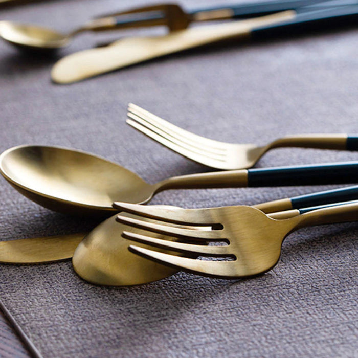 Krumble Bestekset (rond) - 24 delig - 6 persoons - Goud en zwart