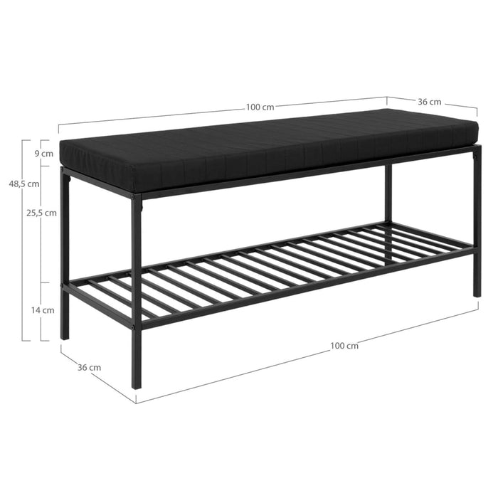 House Nordic Bankje Avery met schap en kussen zwart