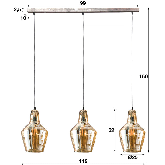 Hoyz - Hanglamp met 3 kegelvormige lampen - Amberkleurig glas - 150cm
