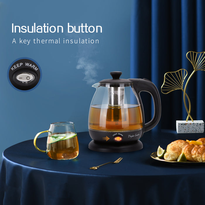 Taylor Swoden Abel Glazen waterkoker met LED en theefilter 1L Zwart