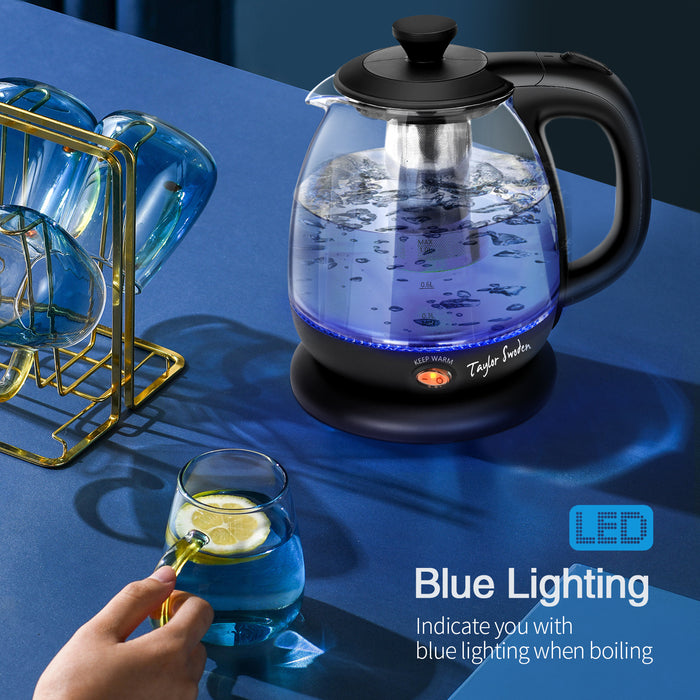 Taylor Swoden Abel Glazen waterkoker met LED en theefilter 1L Zwart