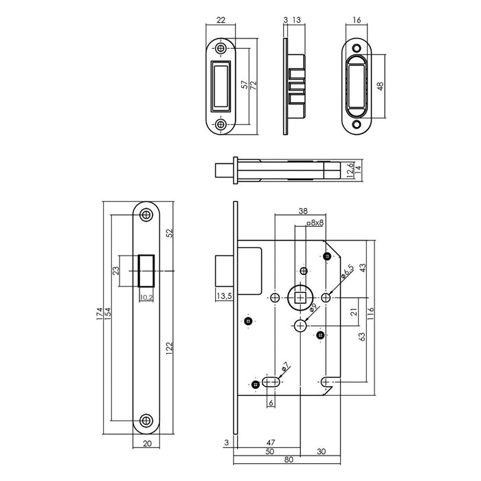Intersteel Woningbouw magneet loopslot, voorplaat afgerond zwart